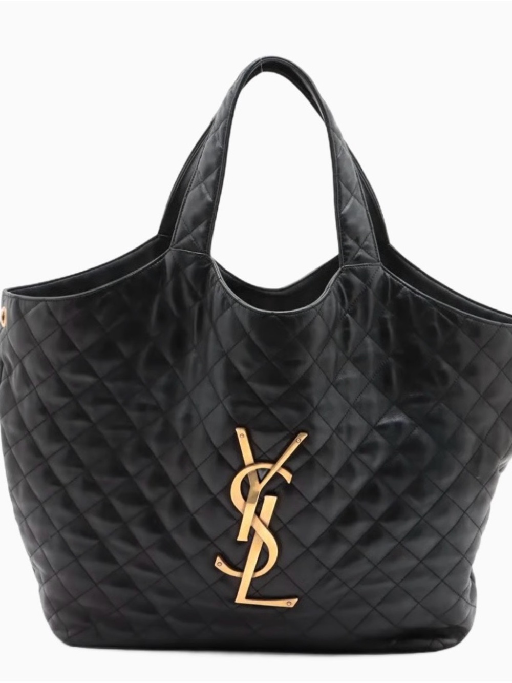 Saint Laurent Black Quilted Leather Tote with Gold YSL Emblem